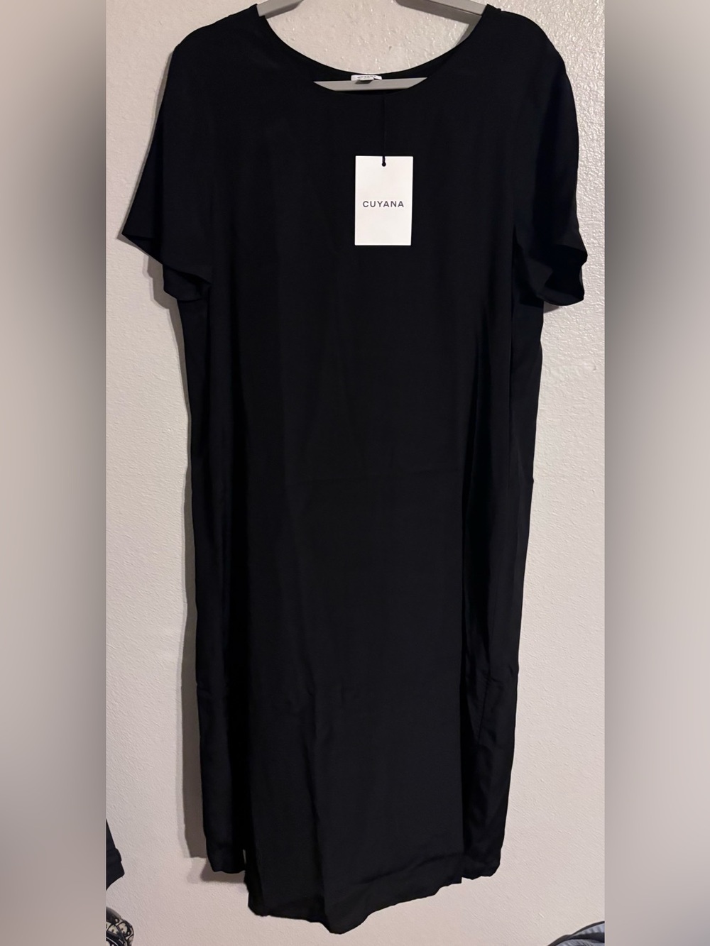 Cuyana Silk Pleat Black Tee Midi Dress NWT